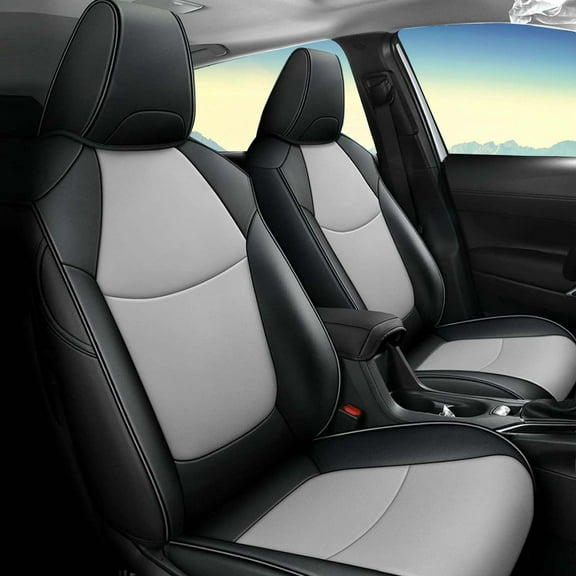AOMSAZTO Custom Fit Seat Covers for Toyota RAV4: 2019 2020 2021 2022 2023 2024 2025 LE XLE XLE Premium Limited-Faux Leather Full Set Compatible Airbag Seat Protector Black&Grey