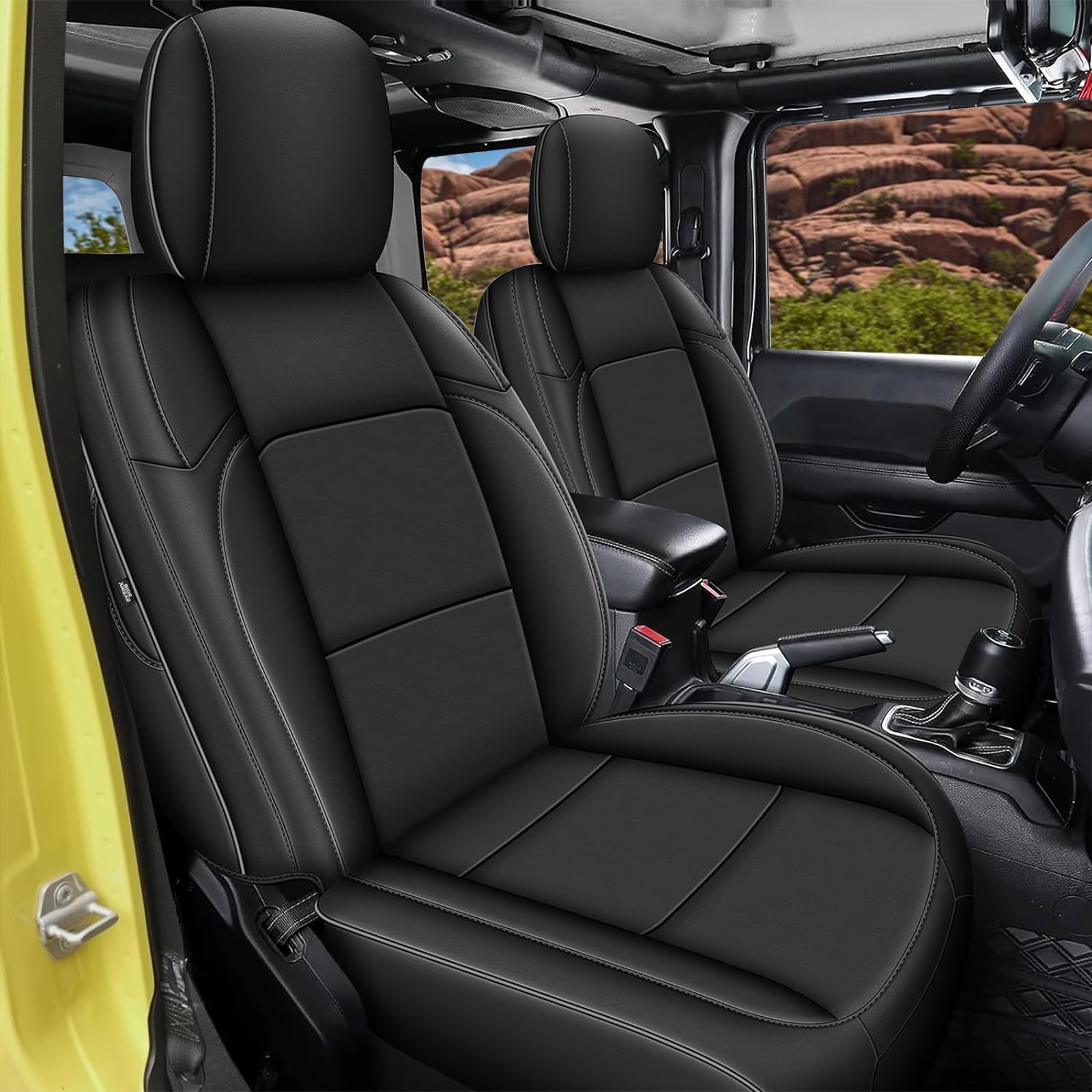 AOMSAZTO Custom Seat Covers for Jeep Wrangler 2018-2024 2-Door Car Seat Covers for Jeep Wrangler Faux Leather Seat Protectors Full Set Black