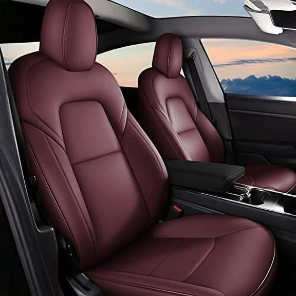 AOMSAZTO Car Seat Cover for Tesla Model Y 2023 2024 - Full Set Customized Faux Leather Seat Covers (Wine Red,5 Seater)