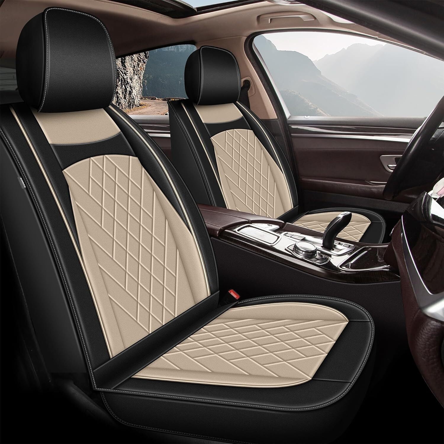 DIKSOAKR Fit Buick Encore GX 2020-2024 Faux Leather Car Seat Cover 5-seat Full Set,Compatible Airbag Fit For Split Back&Beige Seat Headrest