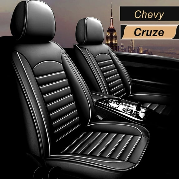 AOMSAZTO Fit Chevrolet Cruze 2015-2021 Black & White Car seat Cover 5-seat Faux Leather Full Set Compatible Airbag