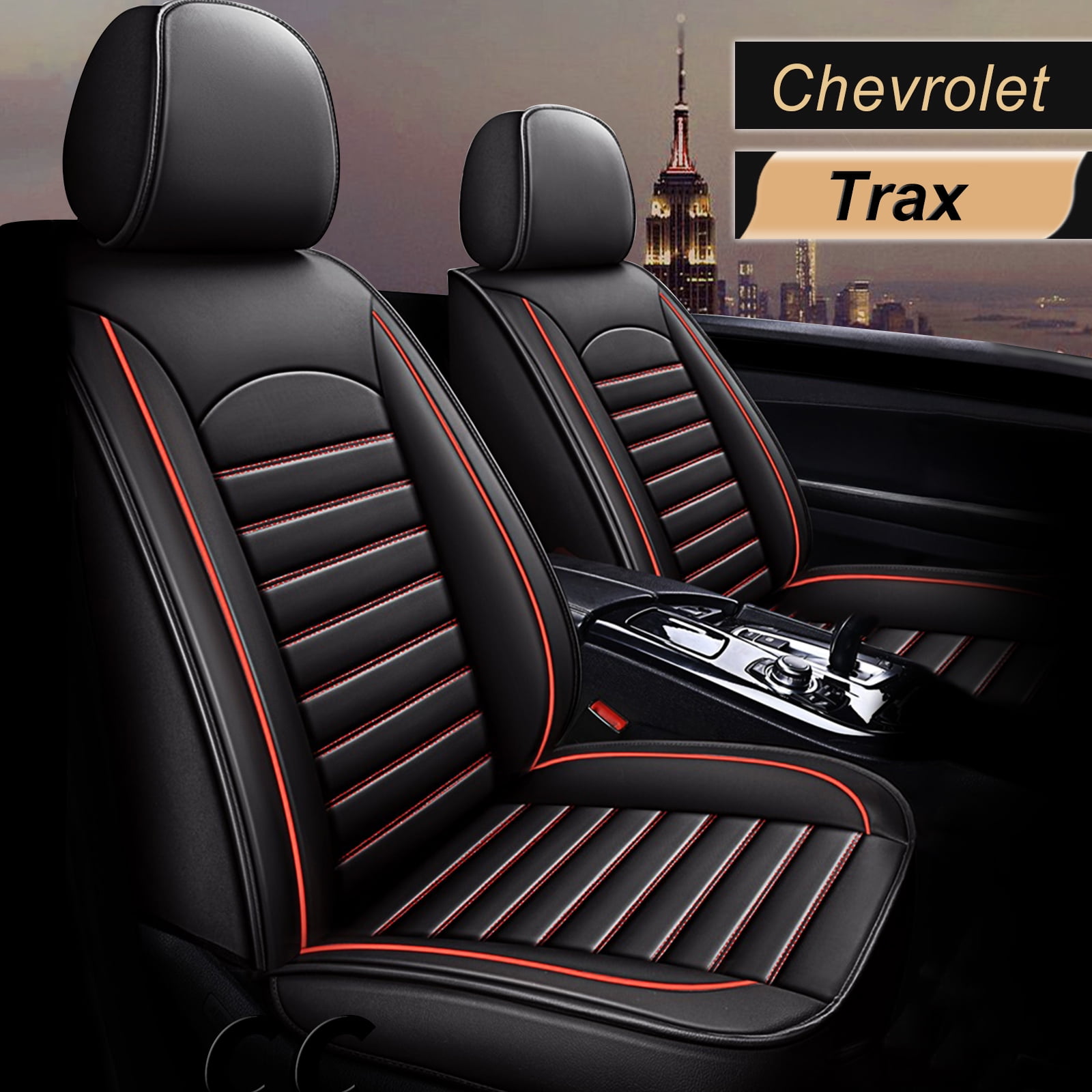 AOMSAZTO Fit Chevrolet Trax 2015-2021 Black & White Car seat Cover 5-seat  Faux Leather Full Set Compatible Airbag