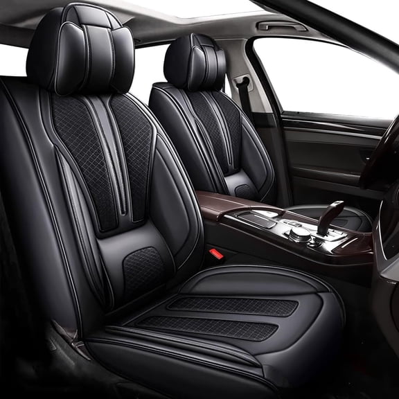 AOMSAZTO Fit Ford Explorer 2004-2023 Car Seat Cover 5-seat Faux Leather Full Set Compatible Airbag(Black)