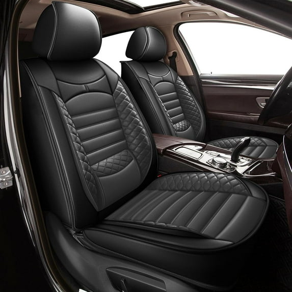 AOMSAZTO Fit Infiniti Q50 2014-2023 Car Seat Cover 5-seat Faux Leather Full Set Compatible Airbag (Black&Gray)
