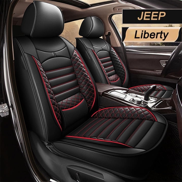 AOMSAZTO Fit JEEP Liberty 2002 2013 Black Red Car seat Cover 5 seat Faux Leather Full Set Compatible Airbag