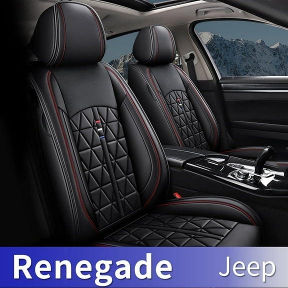 DIKSOAKR Fit Jeep Renegade 2015-2023 PU Leather Car Seat Cover 15-seat Full Set Compatible Airbag Fit for Split Back Seat Headrest