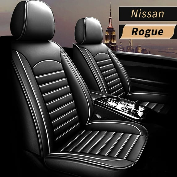 AOMSAZTO Fit Nissan Rogue 2008-2021 Black & White Car seat Cover 5-seat Faux Leather Full Set Compatible Airbag