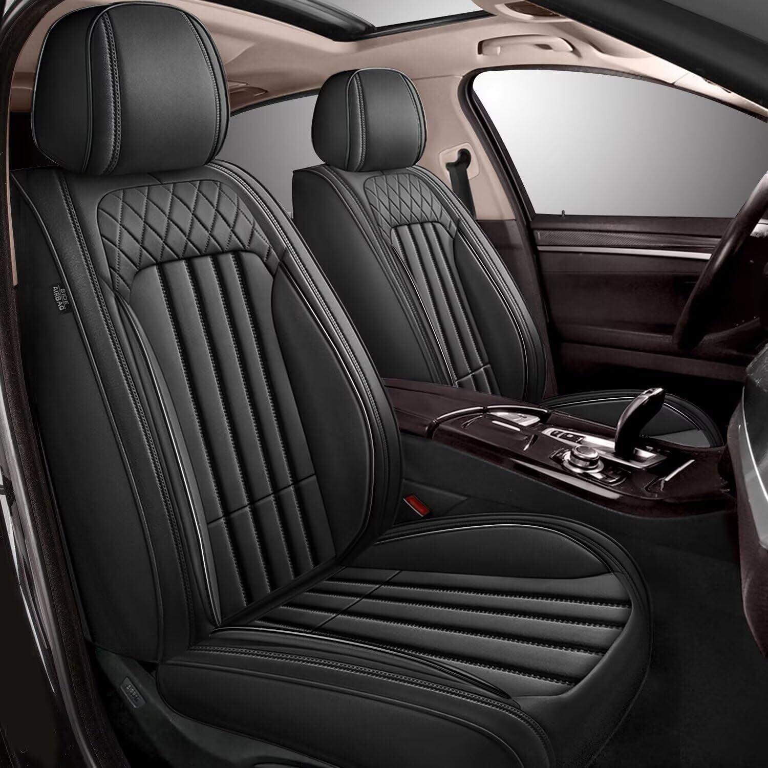 Full Set Front & Rear Seat Covers For Toyota Tacoma Crew Cab 4-Door 2007-2023 – PU Leather Black/Grey