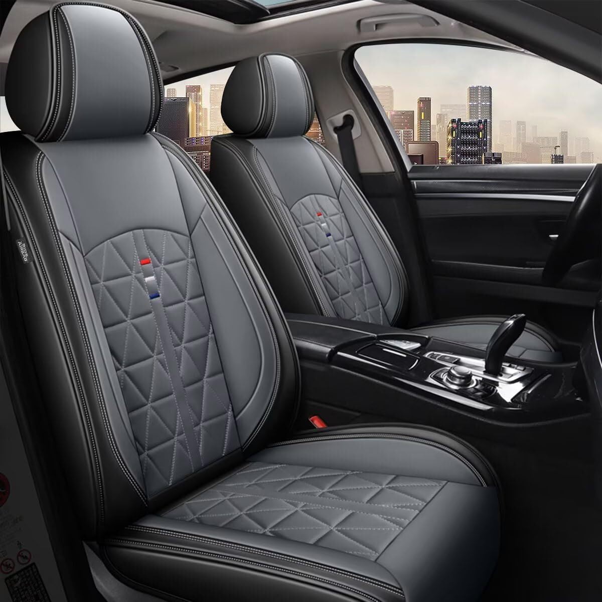 AOMSAZTO Fit Volkswagen Tiguan 20092024 Black&Gray Car Seat Covers Full Set 5 Seats Faux