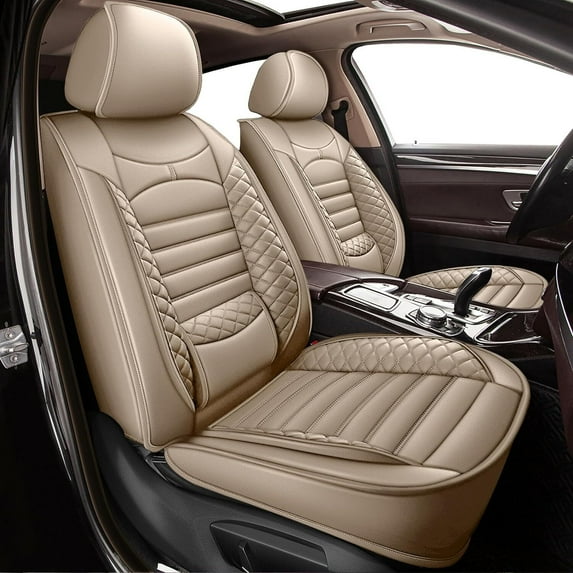 AOMSAZTO Fit for BMW X3 2004-2018 Beige Car Seat Cover 5-seat Faux Leather Full Set Compatible Airbag