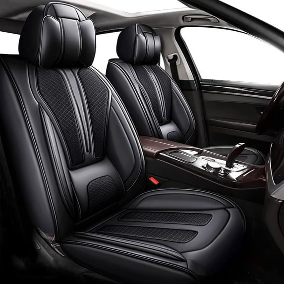 AOMSAZTO Fit for Hyundai Ioniq Plug-In Hybrid 2018-2022 Car Seat Cover 5-seat Faux Leather Full Set Compatible Airbag (Black)