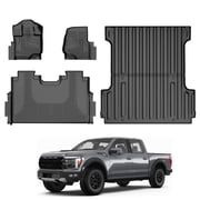 DIKSOAKR Floor Mats and 5.5FT Truck Bed Mat for 2015-2024 Ford F150 Super Crew Cab - TPE All Weather Custom Fit Car Accessories 1st and 2nd Row Full Set Car Lin
