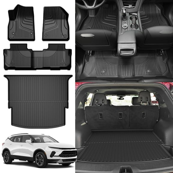 AOMSAZTO Floor Mats & Cargo Liner for 2019-2025 Chevy Blazer (Gas Only) - All Weather Protection TPE Anti-Slip Automotive Floor Mats for Chevy Blazer,1st & 2nd Row Full Set Floor Liners Car Mats