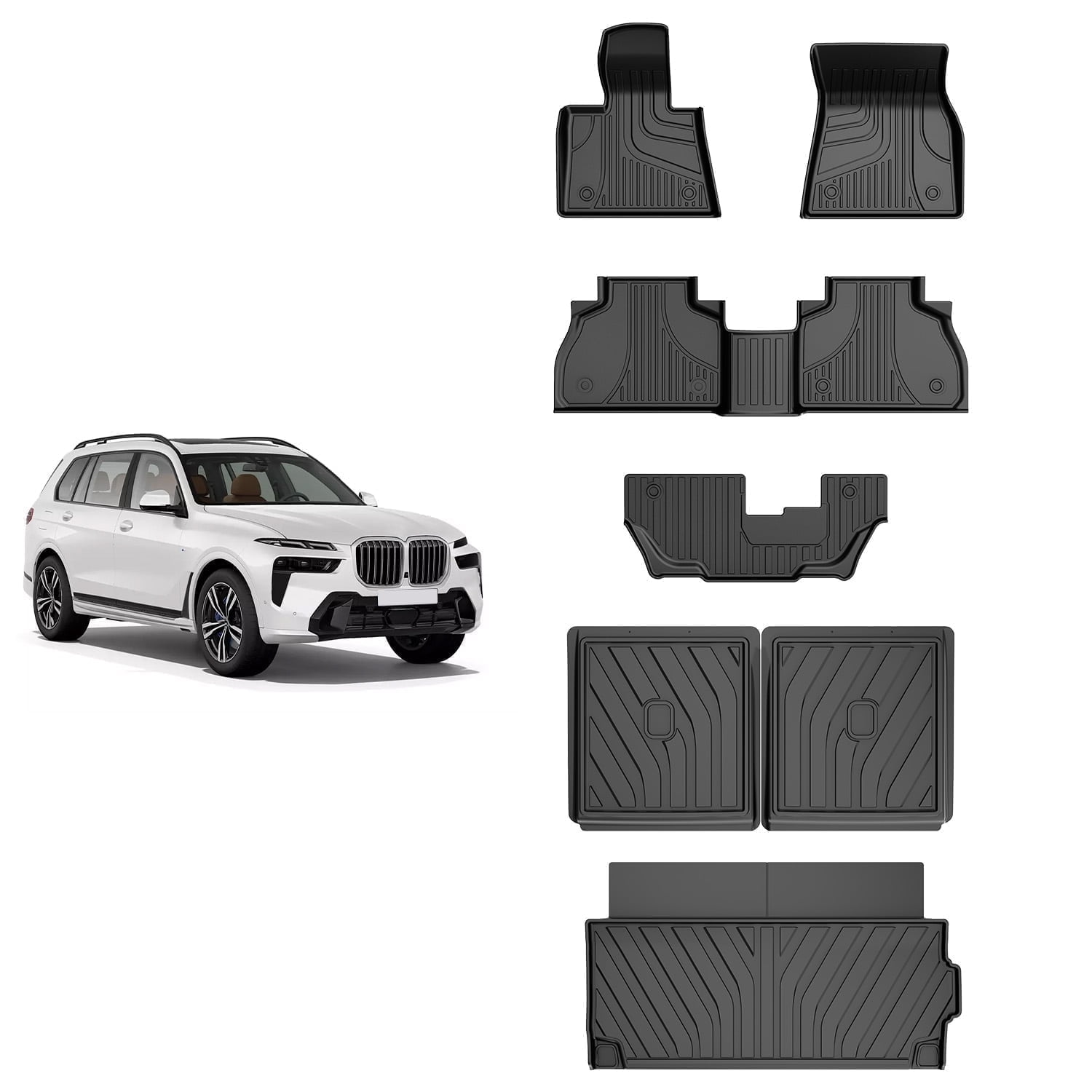DIKSOAKR Floor Mats & Cargo Liner & Backrest Mat for BMW X7 2019-2025(Only 7-Seater, Not for 21-22 X7 50i) All Weather Trunk Mat Back Seat Cover Protector Full Set