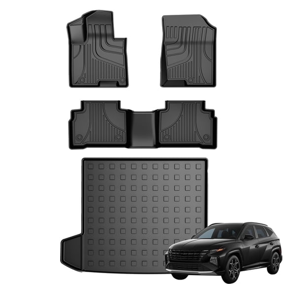 IKABEVEM Floor Mats & Cargo Liner Compatible with 2022-2025 Hyundai Tucson - All Weather TPE Waterproof Anti-Slip Floor Liner and Trunk Mat - Car Mat Set for 2024 Tucson Accessories Black