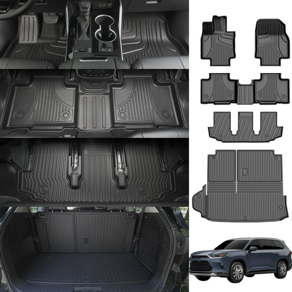 AOMSAZTO Floor Mats and Cargo Mat Compatible with 2020-2025 Toyota Highlander (7 Seats Only): All Weather Protection Car Floor Mats - 3 Rows Full Set Rubber Highlander Toyota Floor Mats