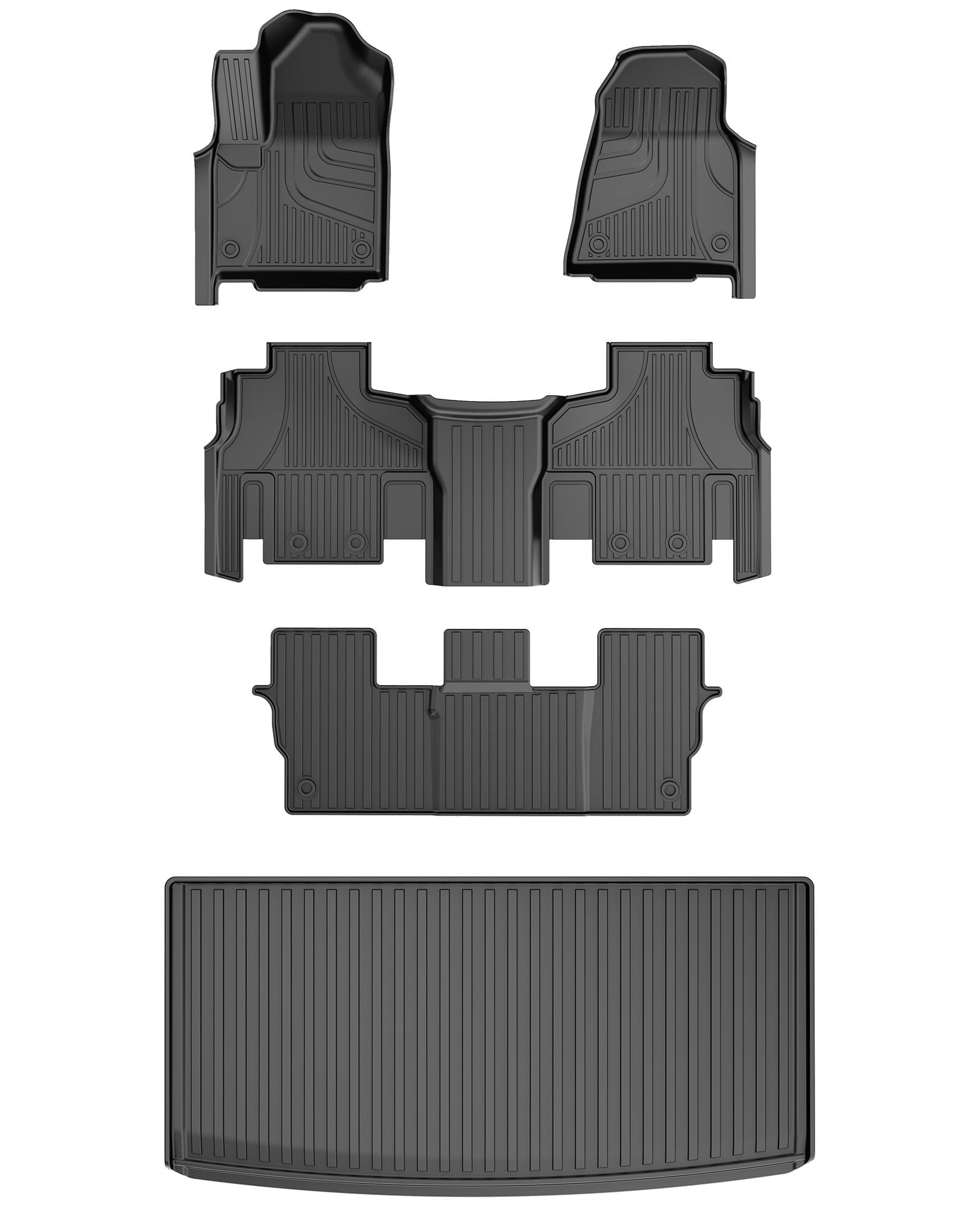 AOMSAZTO Floor Mats & Trunk Mat Compatible with Jeep Wagoneer 2022-2025-Only Filt 8 Seats Version(2 Row Bench Seats),TPE All Weather Protection 3 Rows Car Floor Liners with Cargo Liner