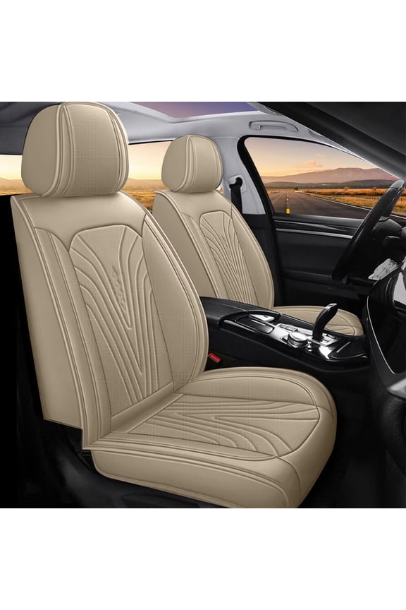 Front Car Seat Covers Fit for Buick Envision 2016-2024 2025 Seat Covers Faux Leather Breathable and Waterproof Automotive Seat Covers Protector(2 PCS Front Seats,Beige)