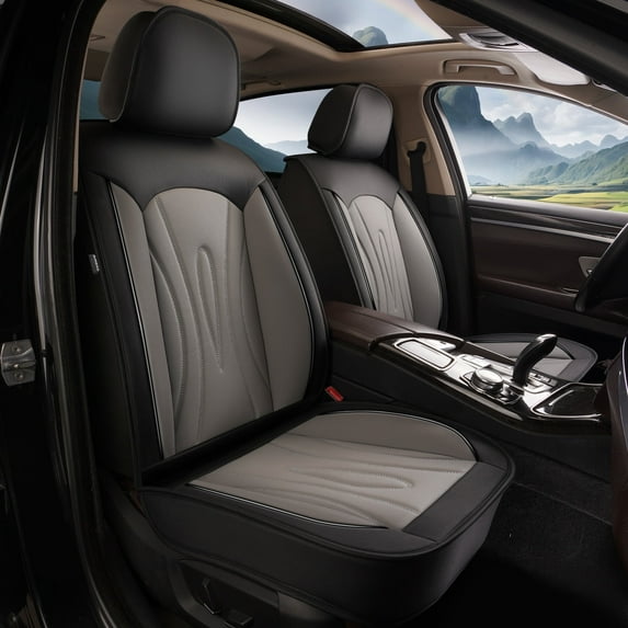 DIKSOAKR Front Car Seat Covers Fit For Honda HR-V 2016-2025 Waterproof Fashion Faux Leather Seat Covers 2 Seats Auto Interior Protectors(Black&Gray)