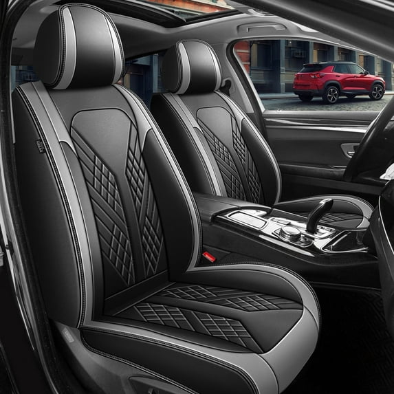 DIKSOAKR Front Car Seat Covers Fit For Kia K5 2021-2025 Waterproof Fashion Faux Leather Seat Covers 2 Seats Auto Interior Protectors(Black&Gray)