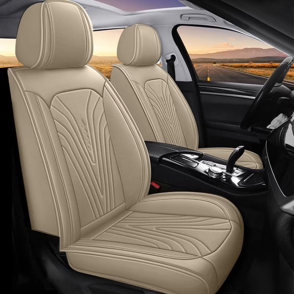 AOMSAZTO Front Car Seat Covers Fit for Ford Fusion 2010-2020 Seat Covers Faux Leather Breathable and Waterproof Automotive Seat Covers Protector(2 PCS Front Seats,Beige)