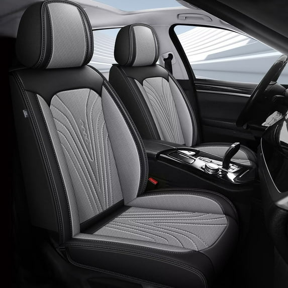 AOMSAZTO Front Car Seat Covers Fit for Honda Pilot 2005-2016 Seat Covers Faux Leather Breathable and Waterproof Automotive Seat Covers Protector(2 PCS Front Seats,Black&Grey)