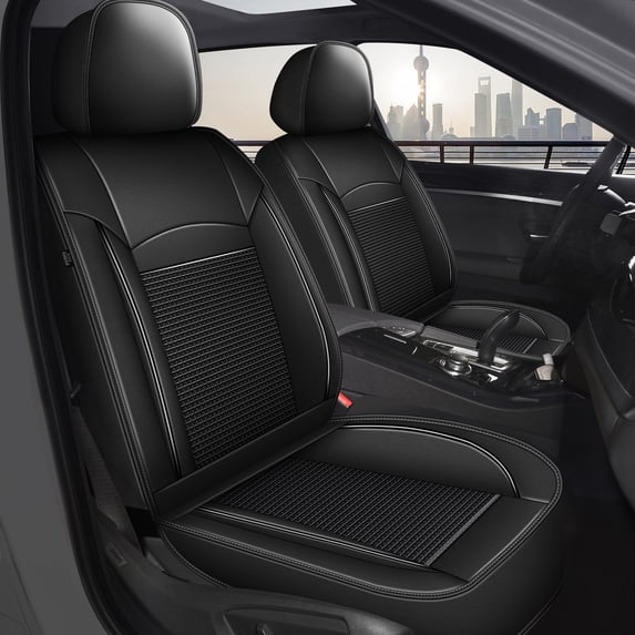 DIKSOAKR Car Seat Covers for Jeep Cherokee 2014-2025 Breathable Cooling Leather Seat Cover Compatible Airbag Black,Front Set( 2 Seats)