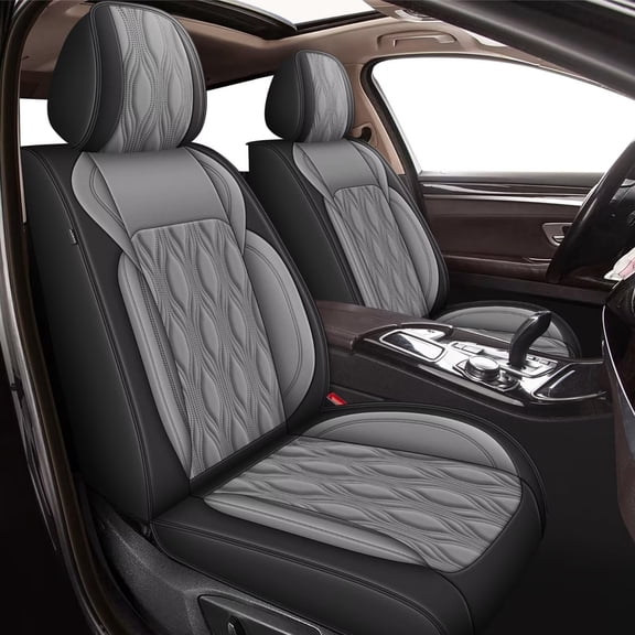 AOMSAZTO Car Seat Covers Fit for Jeep Liberty 2002-2012,Waterproof Faux Leather Seat Cushion Protector Compatible Airbags(2 PCS Front Seats, Black&Gray)