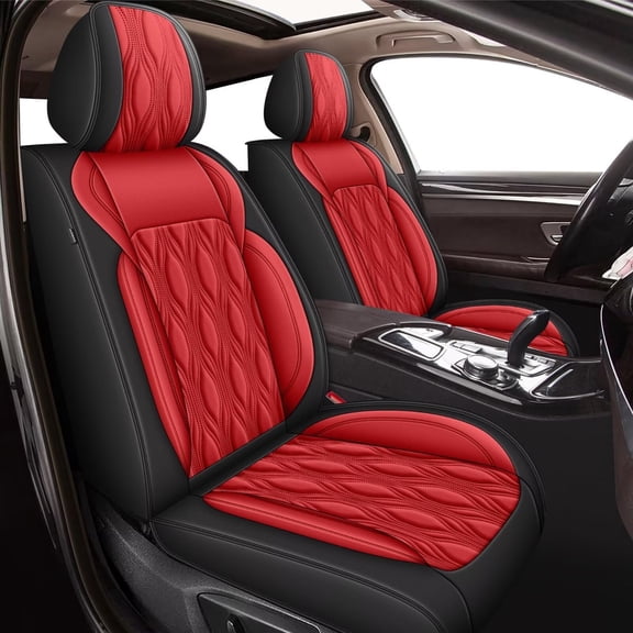 AOMSAZTO Front Car Seat Covers Fit for Kia Rio 2013-2024 2025 Faux Leather Seat Covers Waterproof Seat Cushion Protector Compatible Airbag( 2 PCS Front Seats, Black&Red)