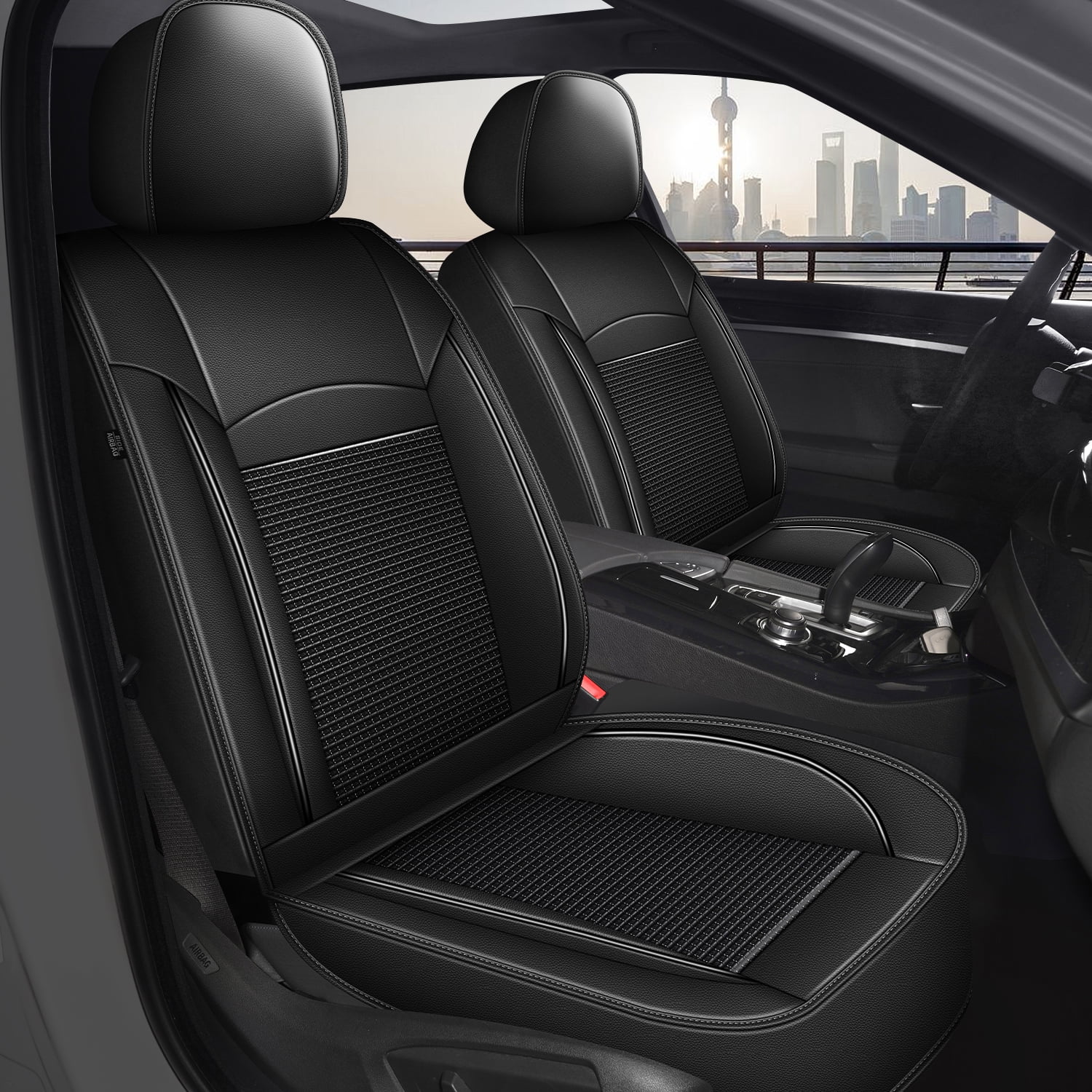 DIKSOAKR Car Seat Cover for Nissan Rogue 2008-2025 2026 Cooling Waterproof Leather Seat Covers Seat Protector Compatible Airbag Black,Front Set( 2 Seats)