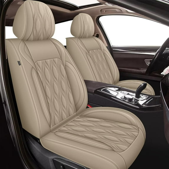 AOMSAZTO Front Car Seat Covers Fit for Nissan Rogue Sport 2017-2022 Faux Leather Seat Covers Waterproof Seat Cushion Protector Compatible Airbag( 2 PCS Front Seats, Beige)