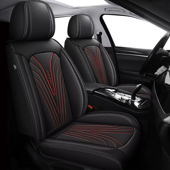 AOMSAZTO Front Car Seat Covers Fit for Toyota 4Runner 2003-2024 2025 Seat Covers Faux Leather Breathable and Waterproof Automotive Seat Covers Protector(2 PCS Front Seats,Black & Redline)