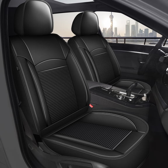DIKSOAKR Car Seat Cover for Toyota Venza 2009-2020 Cooling Waterproof Leather Seat Covers Seat Protector Compatible Airbag Black,Front Set( 2 Seats)