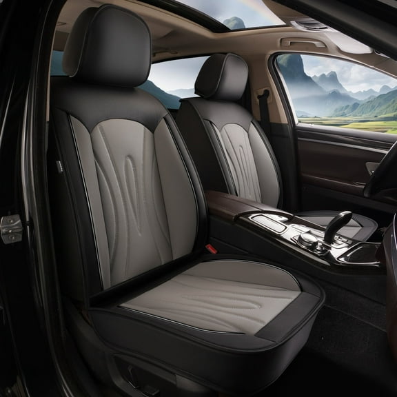 DIKSOAKR Front Car Seat Covers Fit For Toyota Venza 2009-2020 Waterproof Fashion Faux Leather Seat Covers 2 Seats Auto Interior Protectors(Black&Gray)