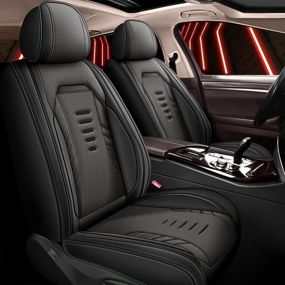 DIKSOAKR Front Seat Covers for Toyota Venza 2009-2020, 2 Seats Breathable Perforated Faux Leather Car Seat Cover Interior Seat Cover Airbag Compatible (Black)