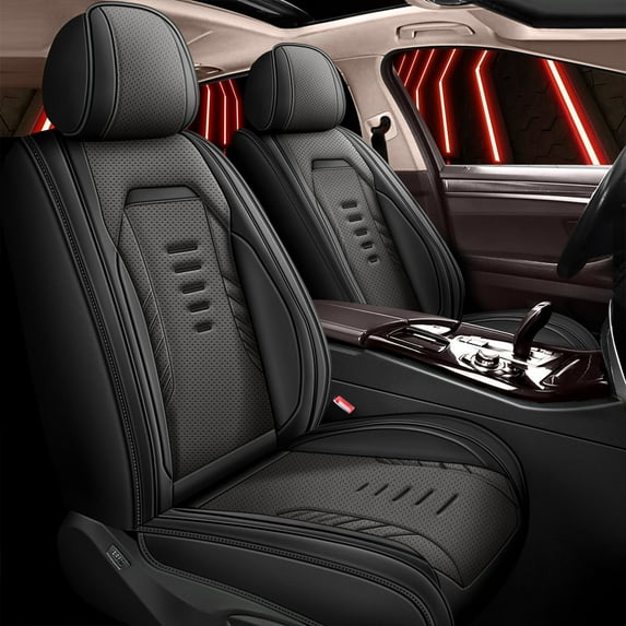 DIKSOAKR Front Seat Covers for GMC Terrain 2010-2025, Breathable Perforated Faux Leather Car Seat Cover Interior Automotive Accessories (Black)