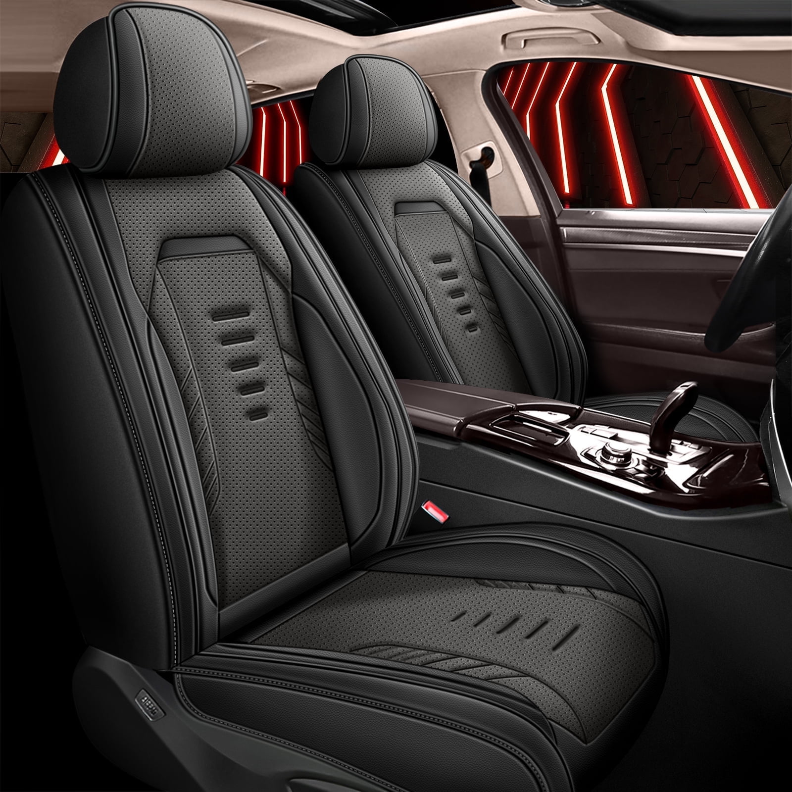 DIKSOAKR Front Seat Covers for Toyota RAV4 1998-2018, Breathable Perforated Faux Leather Car Seat Cover Interior Automotive Accessories (Black)