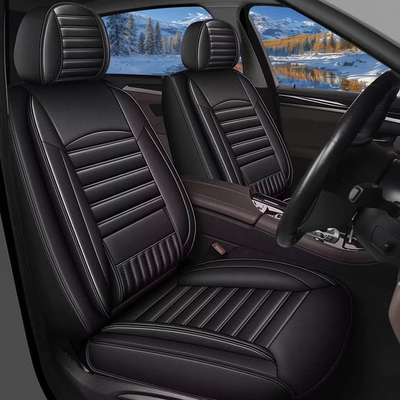 DIKSOAKR Full Set Car Seat Cover Fit for Nissan Rogue Sport 2017-2022: Faux Leather Seat Cushion with Lumbar Support Waterproof Seat Protector Compatible Airbag (Black)-2 Rows 5 Seats