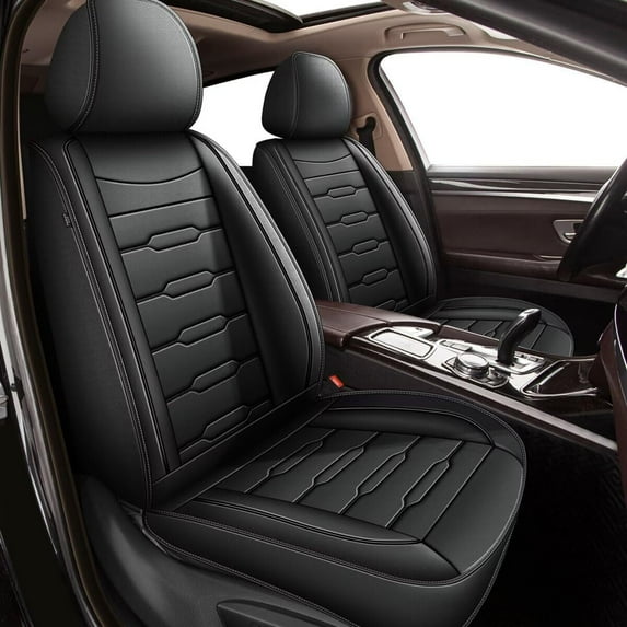 AOMSAZTO Full Set Car Seat Covers Fit For Toyota RAV4 2013-2018 Faux Leather Waterproof Seat Cushion 2 Rows 5 Seats (Black Line)