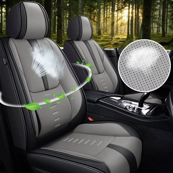 AOMSAZTO Full Set Car Seat Covers Fit for Hyundai Sonata 2007-2025 Breathable Faux Leather Seat Cushion with Lumbar Support Airbag Compatible Automotive Interior Accessories (Black & Grey)