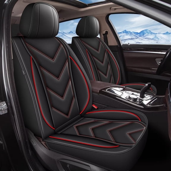 DIKSOAKR Full Set Car Seat Covers Fit for Jeep Compass 2012-2024 2025 | Faux Leather, Waterproof, Automotive Seat Cover with Airbag Compatibility (5 Seat, Red Line)