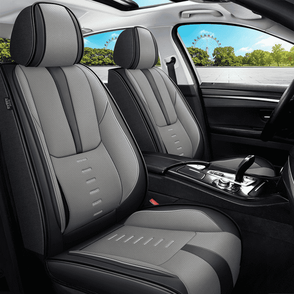 DIKSOAKR Full Set Car Seat Covers Fit fo Ford Bronco Sport 2021-2025 Faux Leather Seat Cover 2 Rows 5 Seats Seat Cushion Protector Waterproof (Black&Gray)