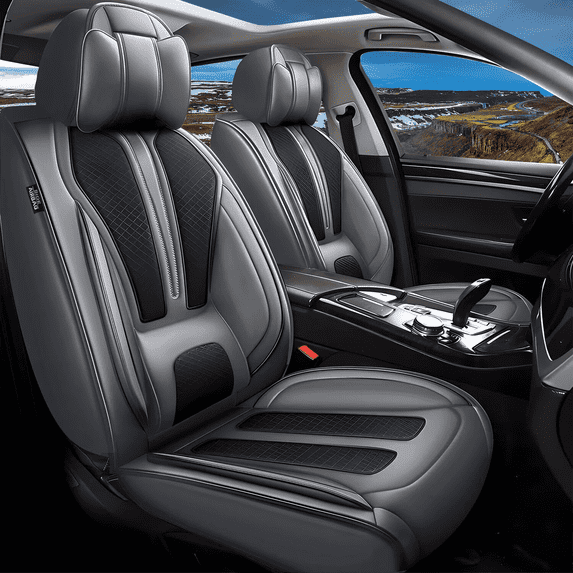 DIKSOAKR Full Set Car Seat Covers Fit fo Jeep Liberty 2002-2012 Faux Leather Seat Cover Applicable 2 Rows 5 Seats Seat Cushion Protector Waterproof (Black&Gray)
