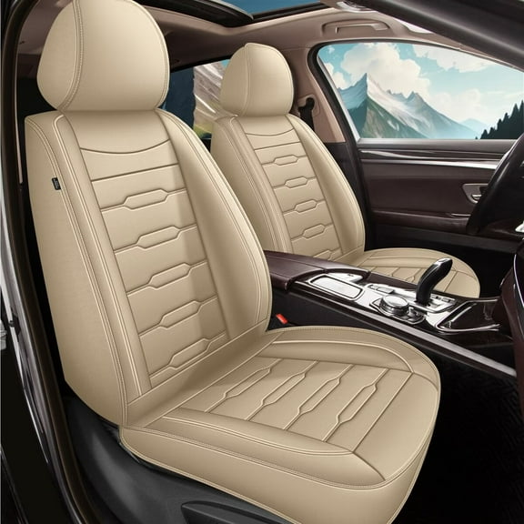 DIKSOAKR Leather Car Seat Cover Fit for Nissan Kicks 2018-2025 Faux Leather Car Seat Protector Vehicle Cushion Covers Compatible Airbag Waterproof Front 2 Seats Beige