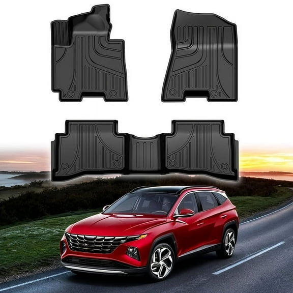 DIKSOAKR Floor Mats Fit for 2016-2021 Hyundai Tucson -All Weather TPE Custom Fit Automotive Car Floor Mats -Front & 2nd Row Full Set Rubber Floor Liners- Anti Skid Car Mats