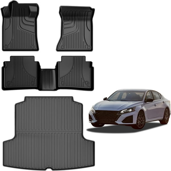 AOMSAZTO Floor Mats & Cargo Liner Set 3D TPE Rubber for 2019-2025 Nissan Altima, Custom Fit All Weather TPE Car Mats Floor Liners, 1st & 2nd Row Black Automotive Floor Mats