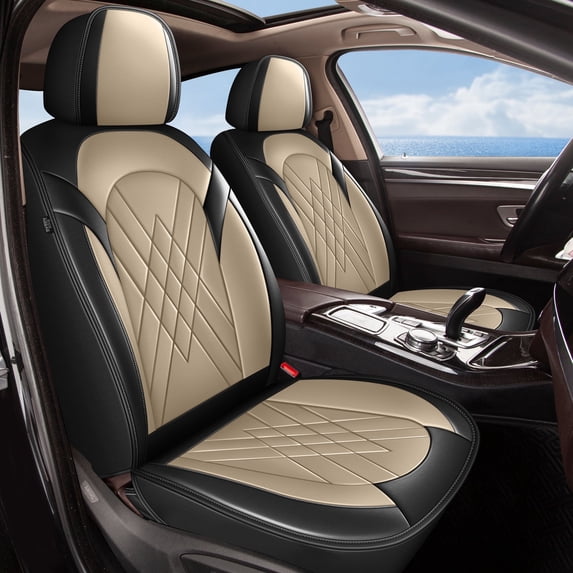 DIKSOAKR Seat Covers for BMW X5 2007-2025 Full Set 5 Seats, Faux Leather Seat Cover Waterproof Scratch Resistant Seat Protector Airbag Compatible (Black&Beige)