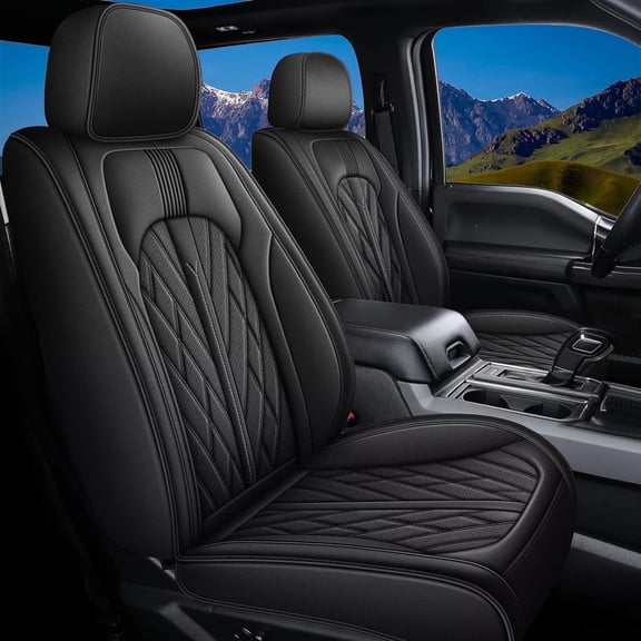 Seat Covers Custom Fit for Ford F150 2009-2026 - F250/F350/F450 2017-2026 Breathable Leather Truck 5 Seat Covers Full Set (Black)