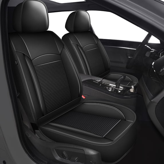 DIKSOAKR Seat Covers for Cars for Infiniti QX50 2014-2025 5 Seats Breathable Leather Seat Cover Compatible Airbag Automotive Seat Protector Black,Full Set(2 Row 5 Seats)
