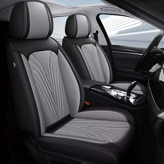 AOMSAZTO Car Seat Covers Fit for Kia Rio 2013-2024 2025 Car Seat Covers Full Set Faux Leather Breathable and Waterproof Automotive Seat Covers Protector(5 Seats,Black&Grey)